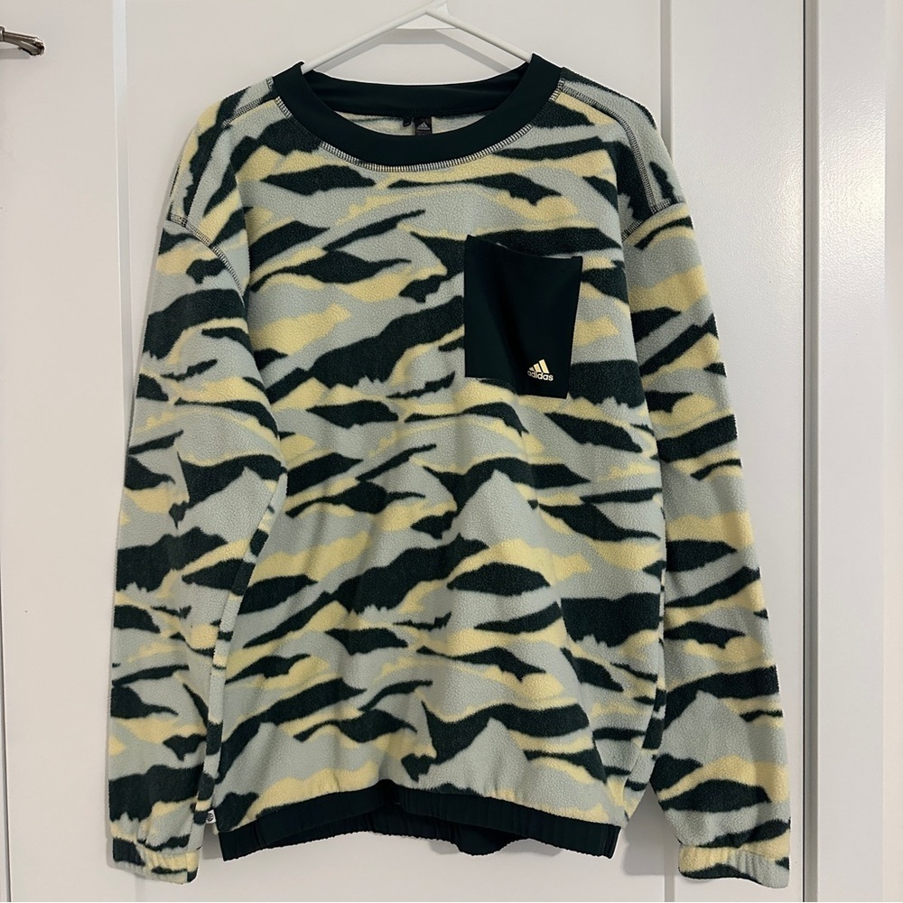 Adidas Green Camo Fleece Golf Sweatshirt Size Small Mens